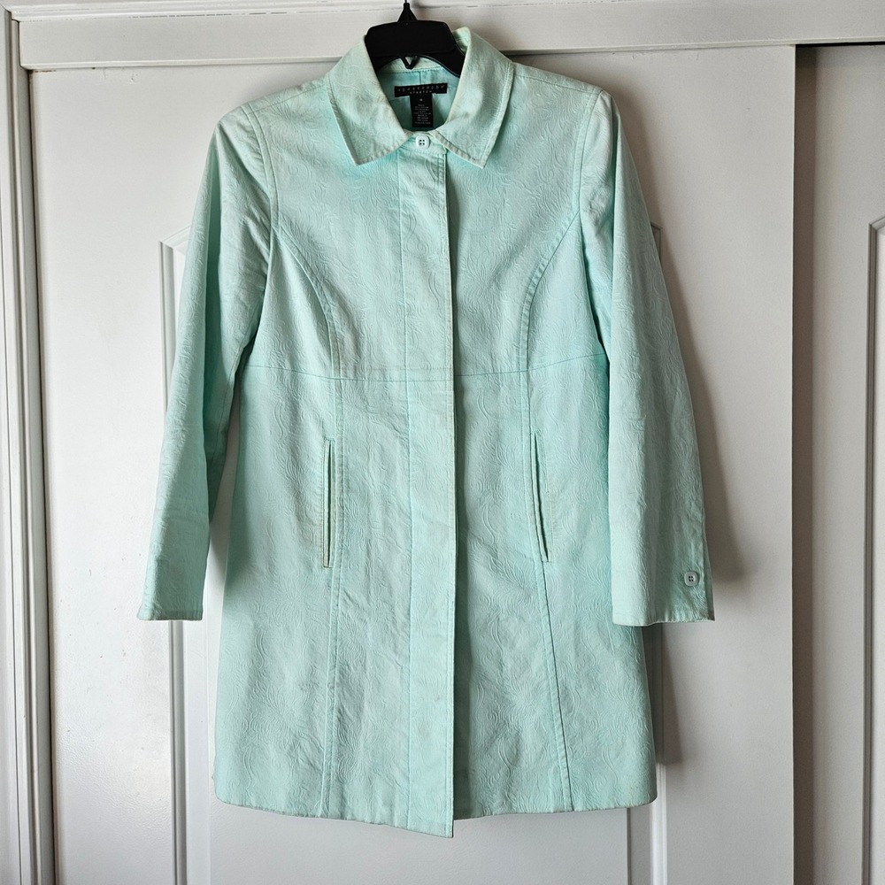 Apostrophe Stretch Floral Jacquard Trench Coat Jacket Blue Womens 10 Tapestry